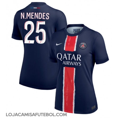 Camisa de Futebol Paris Saint-Germain Nuno Mendes #25 Equipamento Principal Mulheres 2024-25 Manga Curta